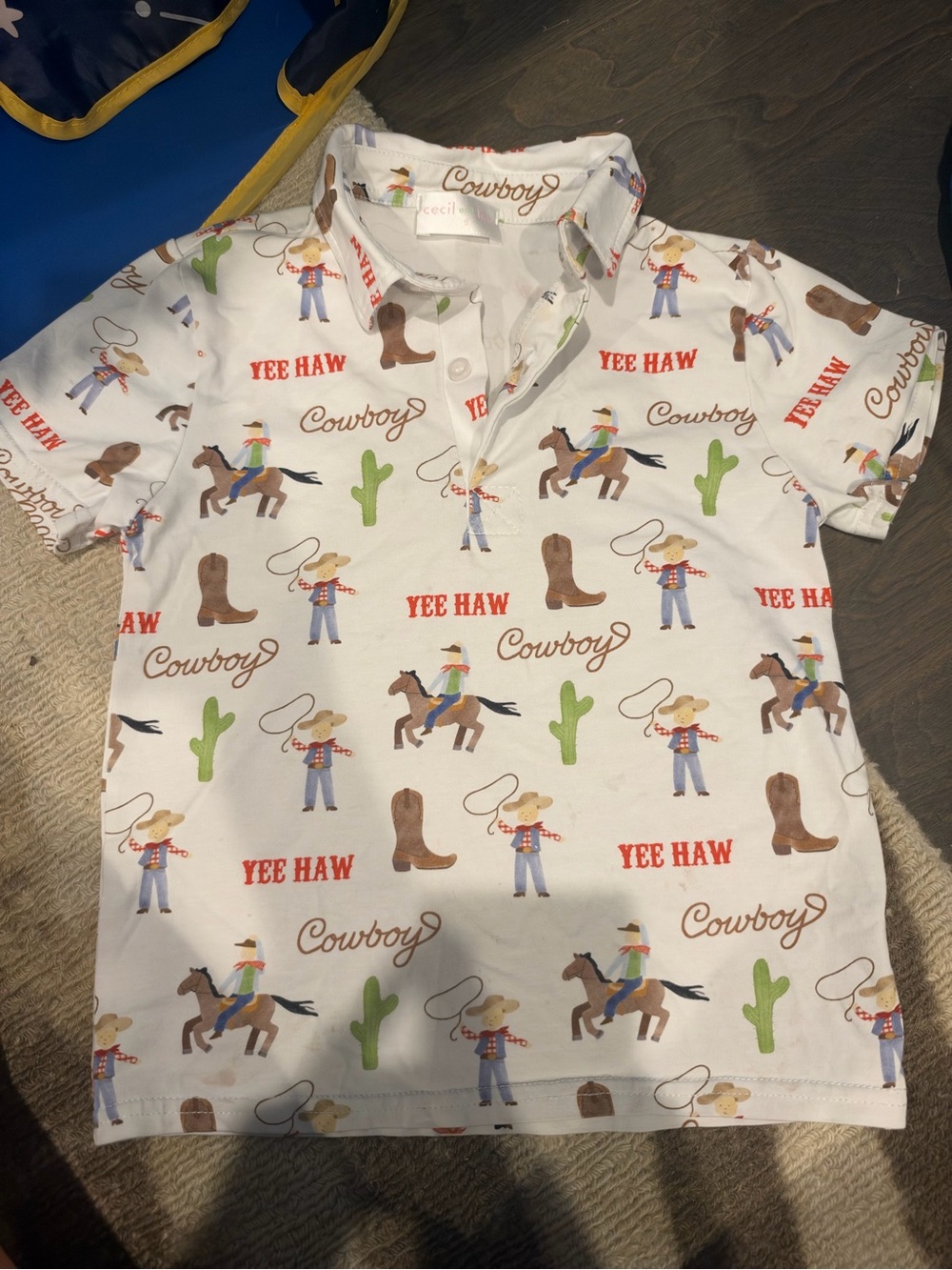 Cecil and Lou Cowboy Print Kids Polo Shirt - White